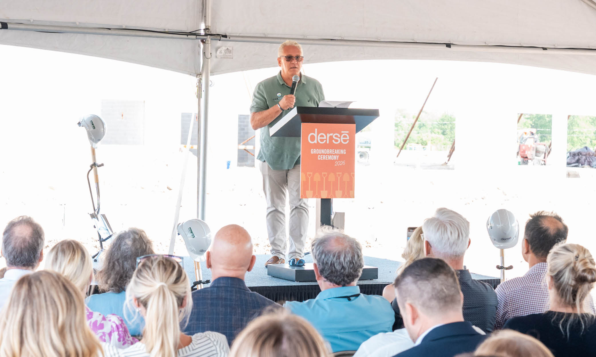 Dan Bukiewicz, mayor of Oak Creek, speaks onstage at Derse’s new headquarters groundbreaking.