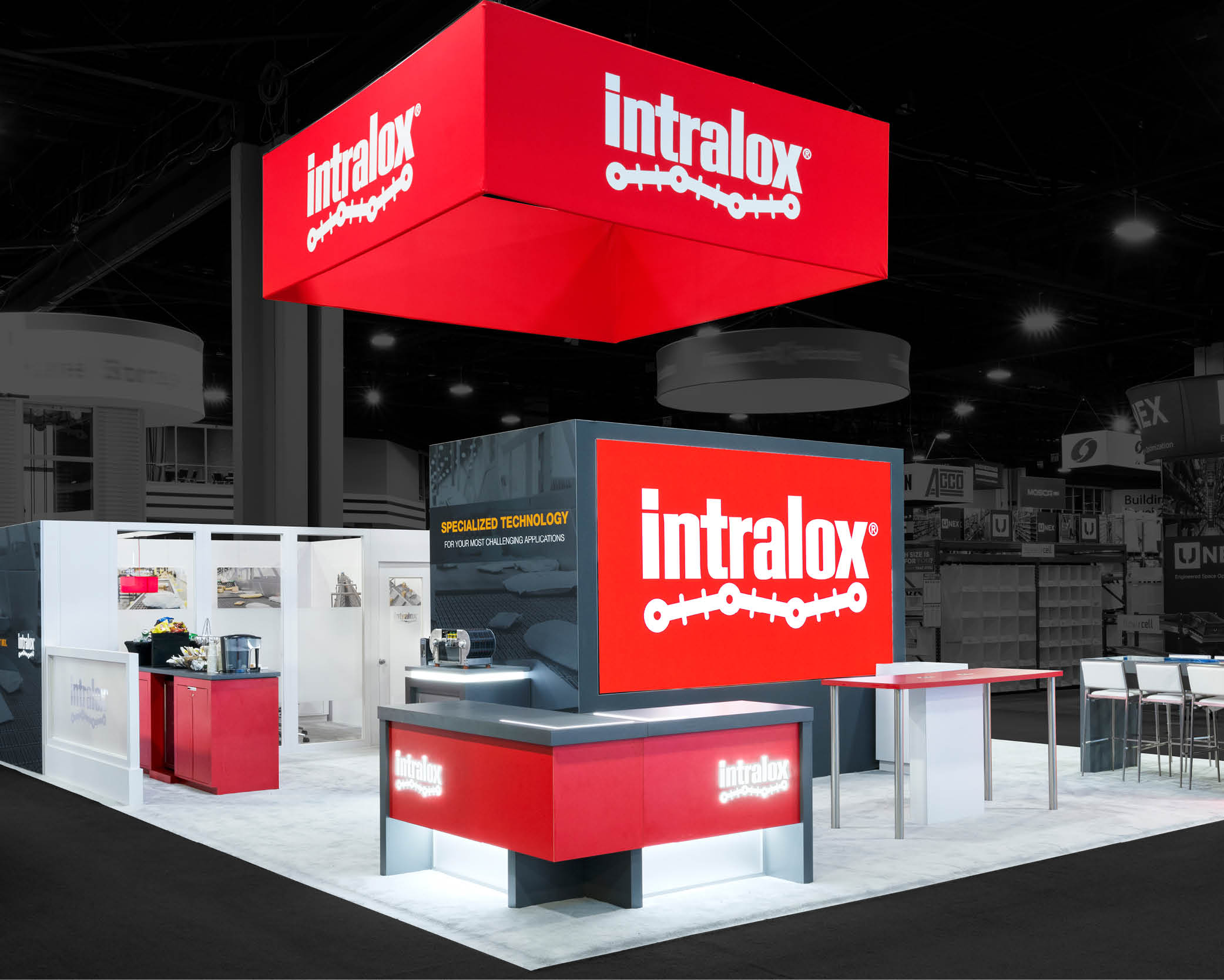 Manufacturing trade show exhibit ready for attendees on the show floor.
