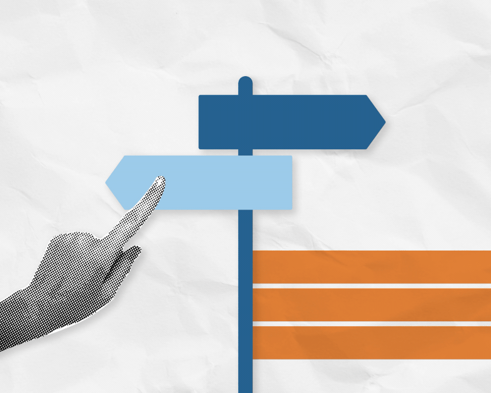 ROI Is Rising but Sales Isn’t the Only Metric Hand pointing at directional road signs, suggesting different paths or choices.